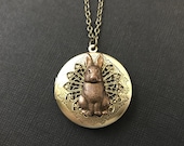 Rabbit Locket Woodland Gifts Hare Collector Baby Children Family Photos Pet Easter Bunny Rabbit Lover Antique Brass Gifts for Best Friend