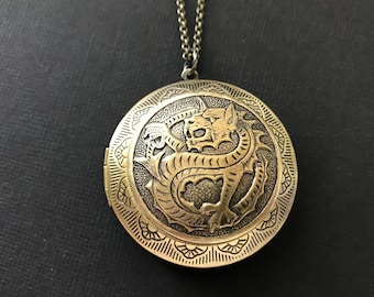 XL Dragon Locket Serpent Necklace Unisex Men's Locket Boyfriend Father's Day Gift Medieval Bronze Pendant Family Photos Best Friend