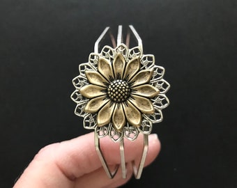 Sunflower Cuff Bracelet Antique Silver Adjustable Cuff Helianthus  Garden Flower Floral Filigree Modern Bangle Friend Gifts Anniversary Gift