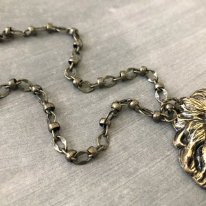 Antique Gold Lion Necklace LARGE Lion Head Leo Zodiac Lion's Mane July ...