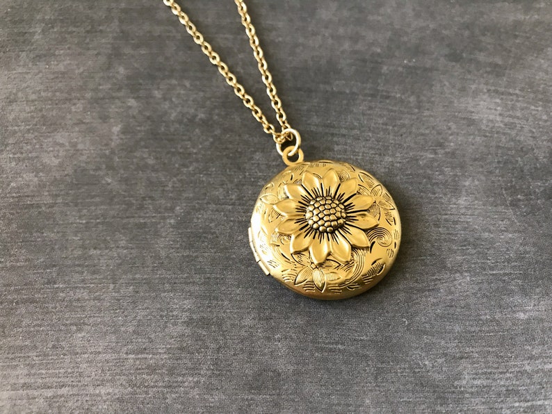 Sunflower Locket Silver Sunflower Boho Necklace Garden Wedding Etsy