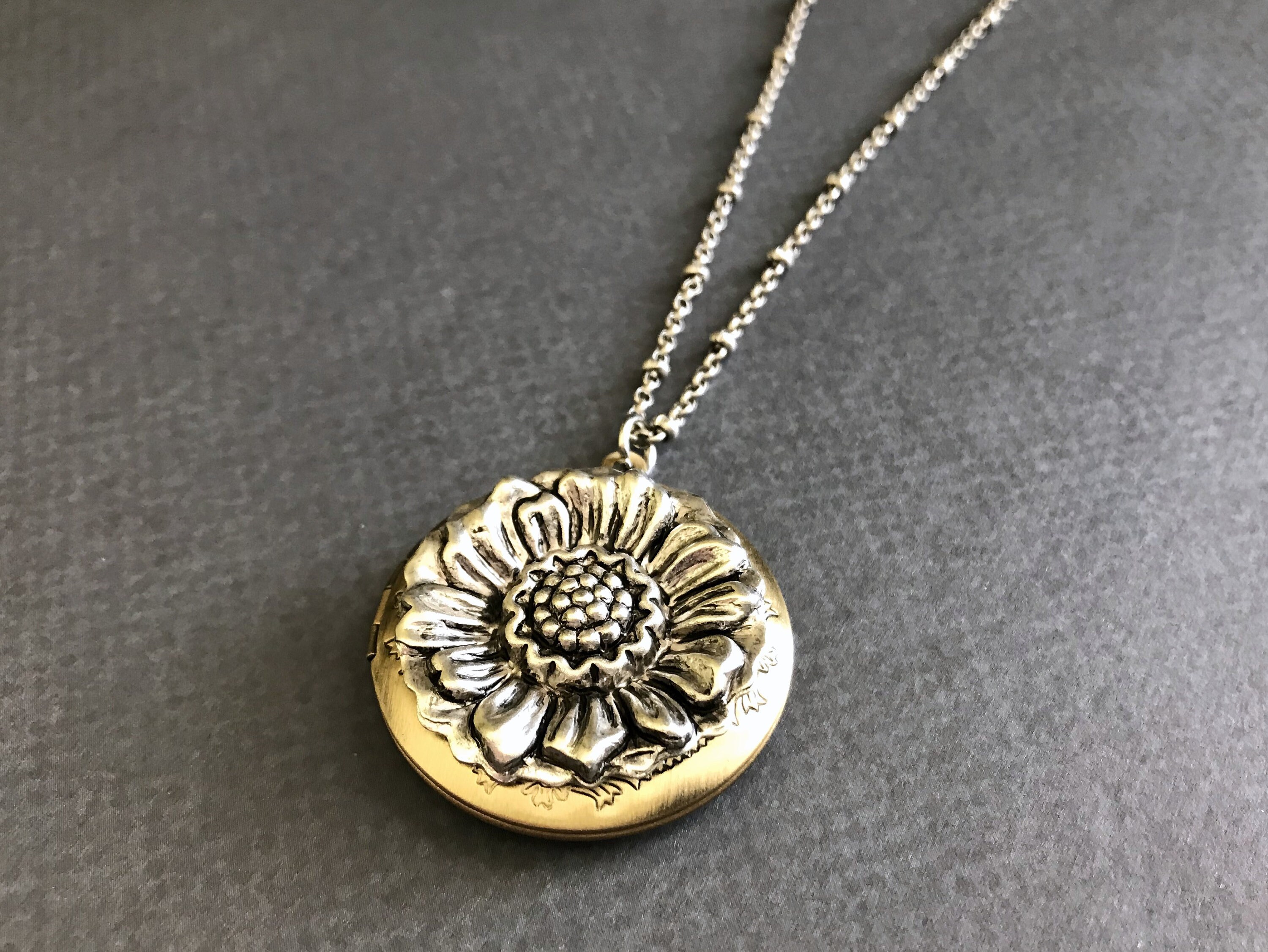 Sunflower Locket Necklace Silver Flower Locket Bridesmaid Gift Etsy