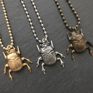 Beetle Necklace Silver Bug Patina Insect Gold Beetle Scarab Pendant Unisex Halloween Entomologist Gift Brass Goth Jewelry Gothic Creepy Bug