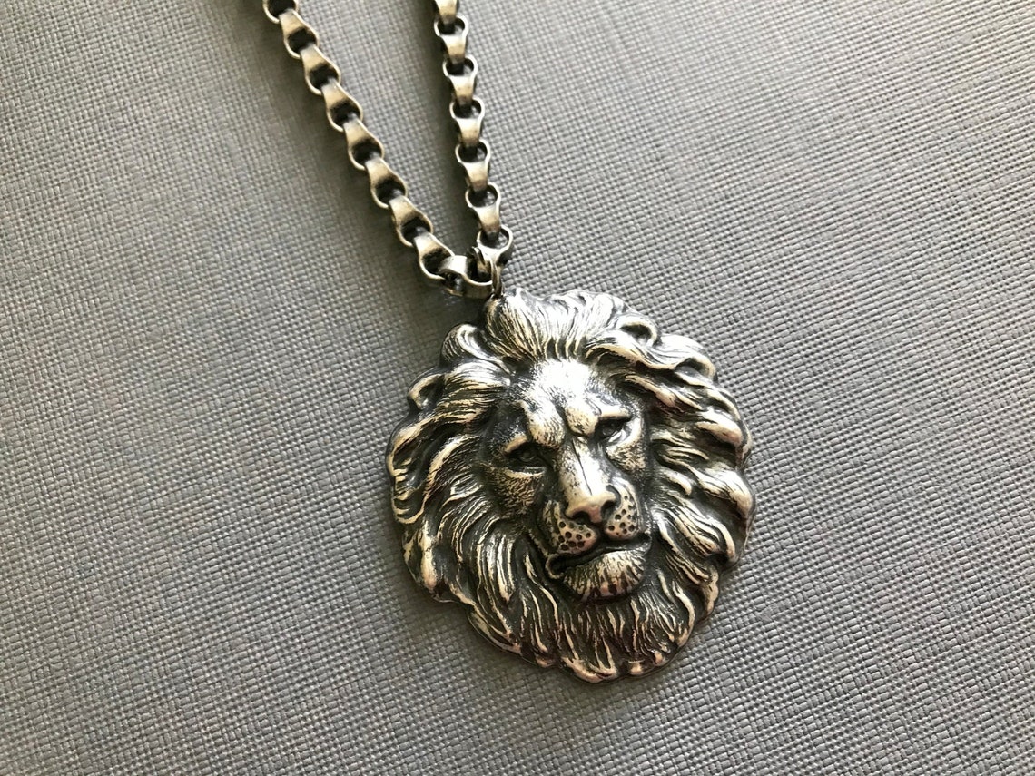 Silver Lion Head Necklace LARGE Lion's Mane Leo Birthday Etsy