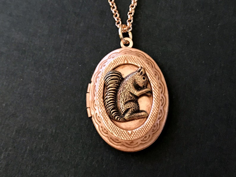 Rose Gold Squirrel Locket Necklace Copper Ox Squirrel Woodland Animal Locket Vintage Style Teen Jewelry Gifts for Friends Squirrel Collector image 6