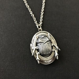 Silver Beetle Locket Oval Insect Locket Entomologist Gift Gothic Bug Scarab Jewelry Men's Locket Unisex Jewelry Creepy Insect Vintage Style image 4