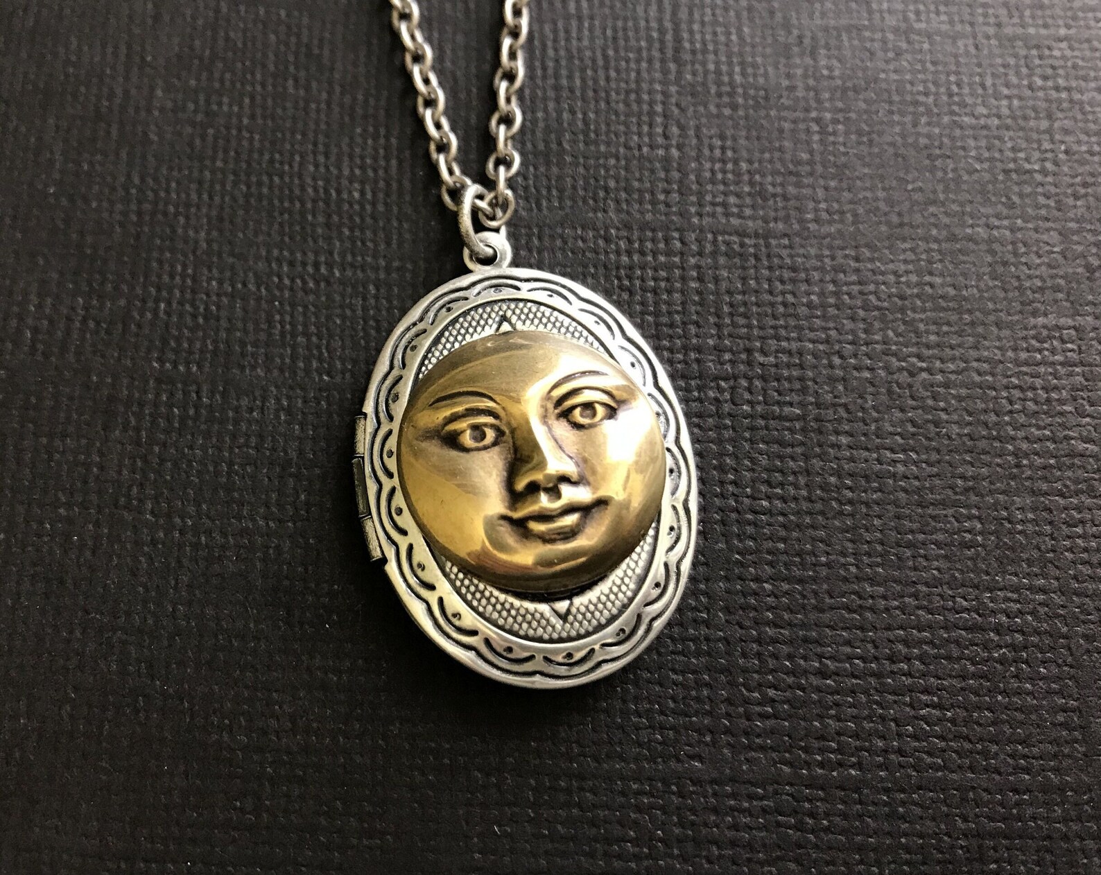 Full Moon Locket Celestial Necklace Man in the Moon Unisex - Etsy