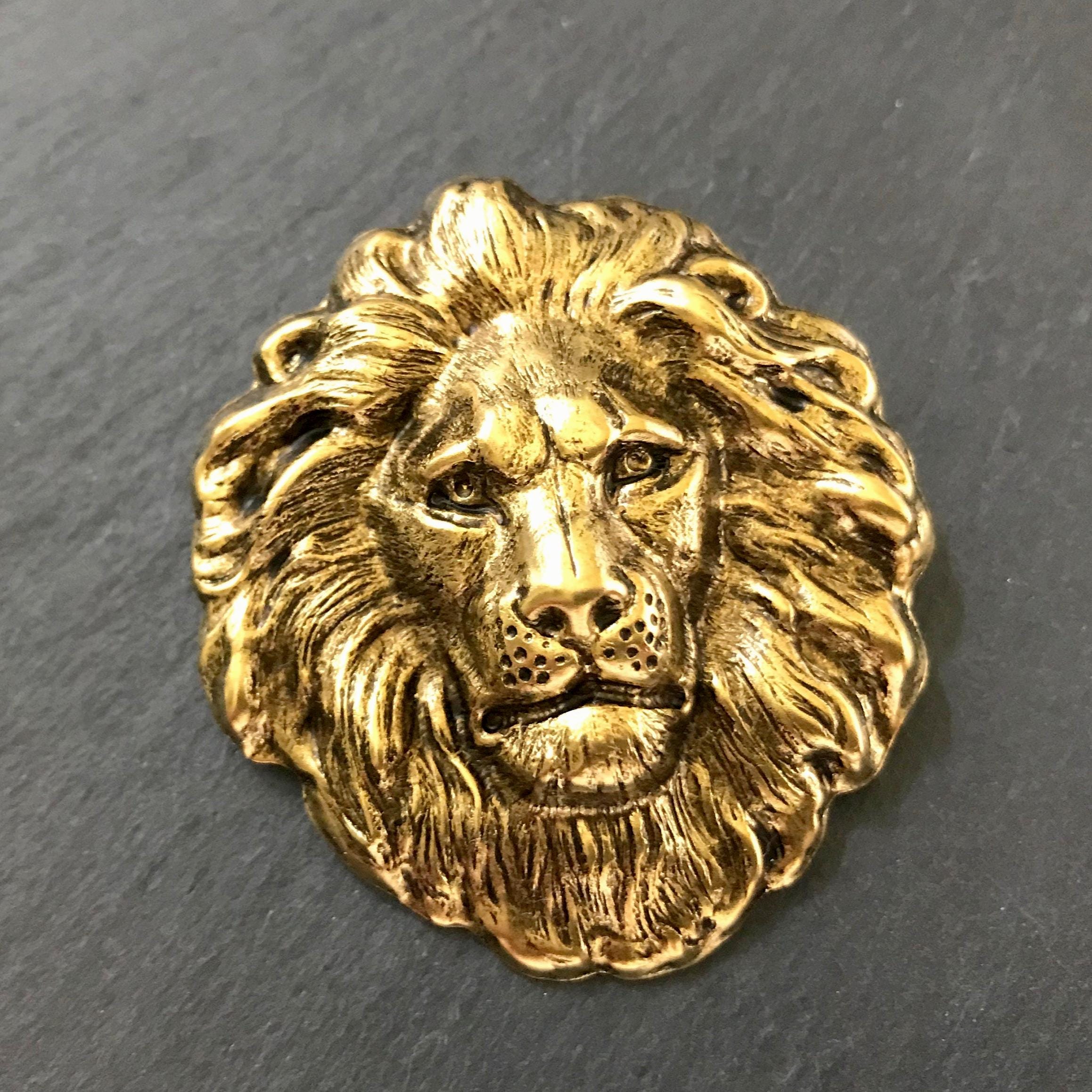 Large Gold Lion Pin Leo Birthday Zodiac Lion's Mane Brooch Lion