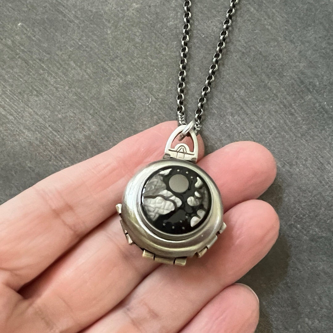 Full Moon Celestial 4 Photo Locket Necklace Cloudy Black Night Sky ...