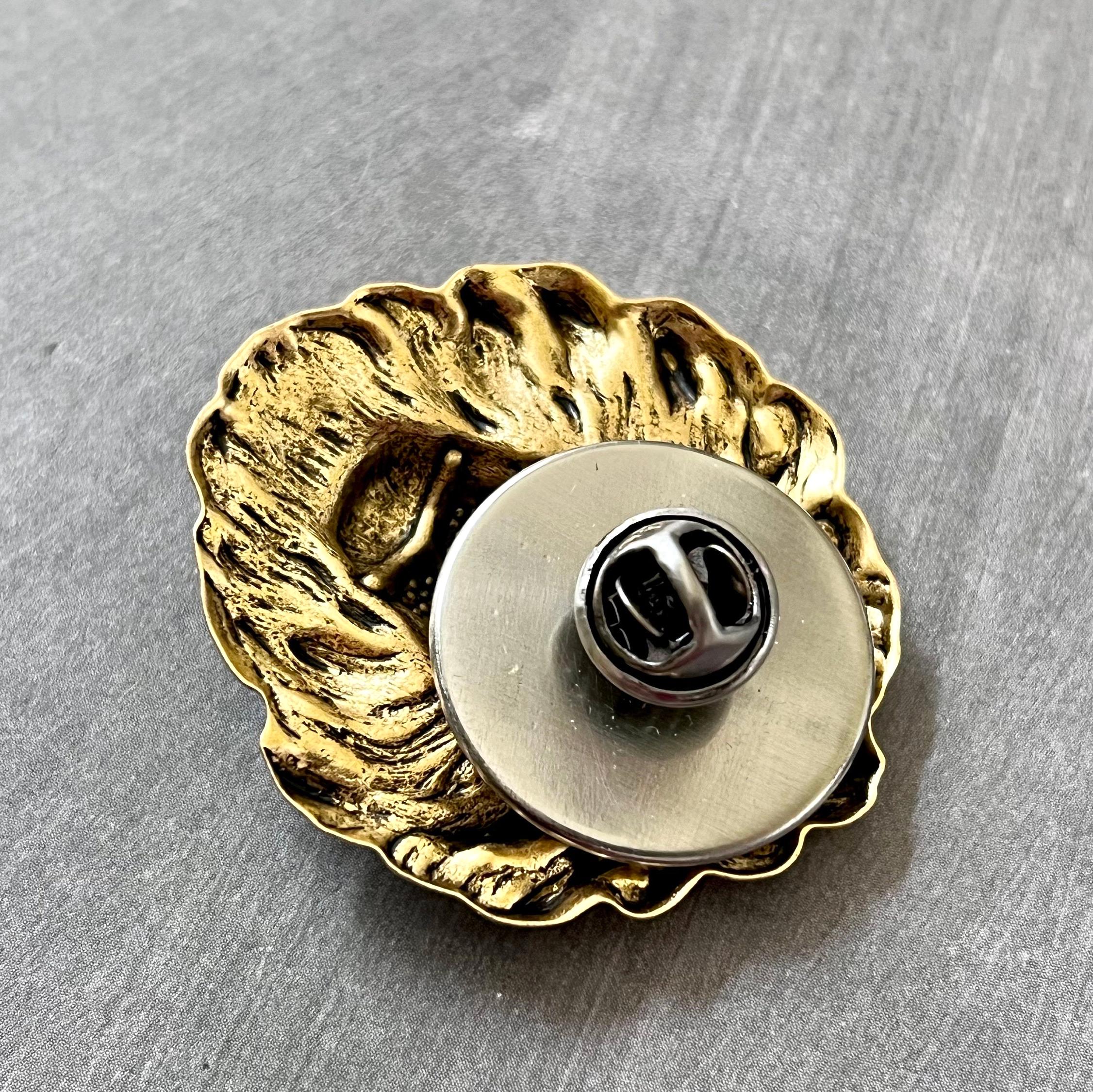 Large Gold Lion Pin Leo Birthday Zodiac Lion's Mane Brooch Lion
