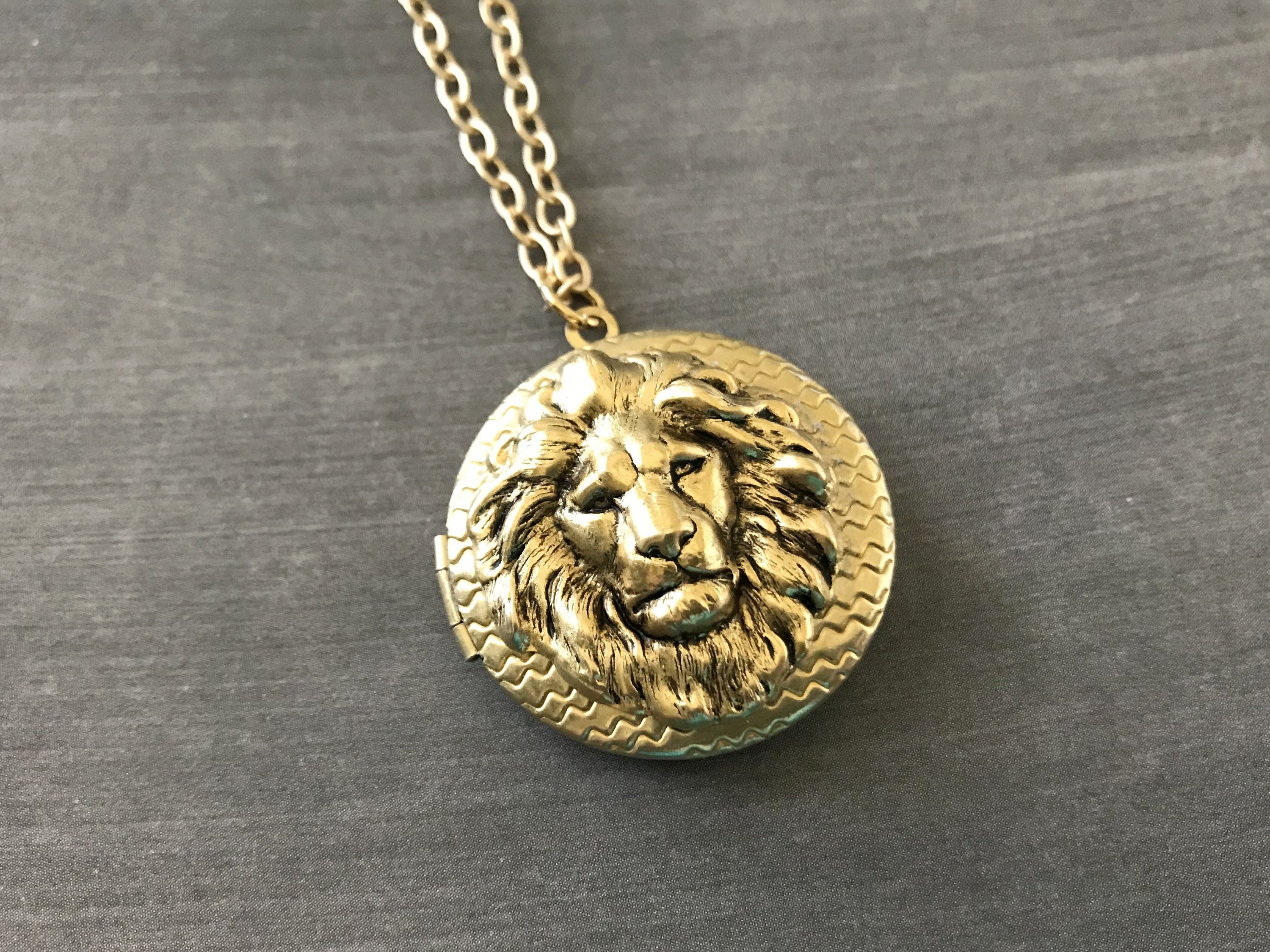 Gold Lion Locket Unisex Locket Leo 