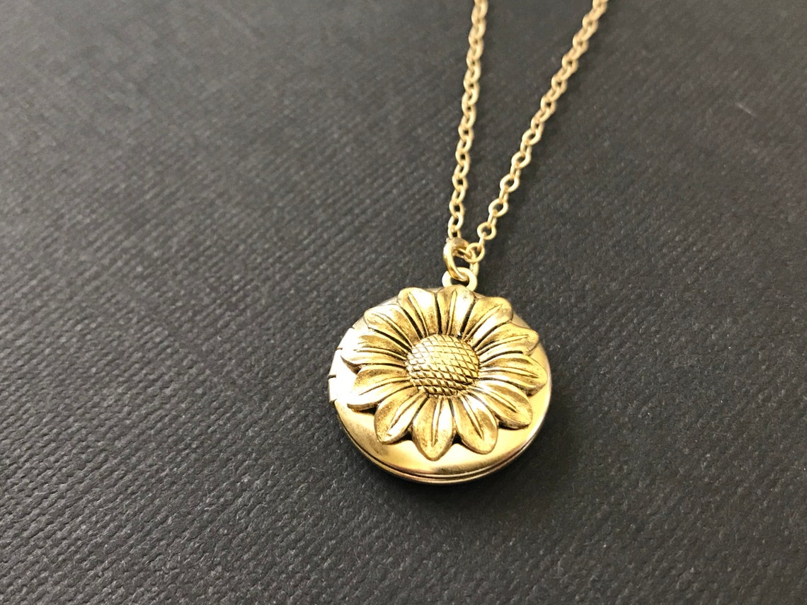 Small Gold Sunflower Locket Mother's Day Gift Bridesmaid | Etsy