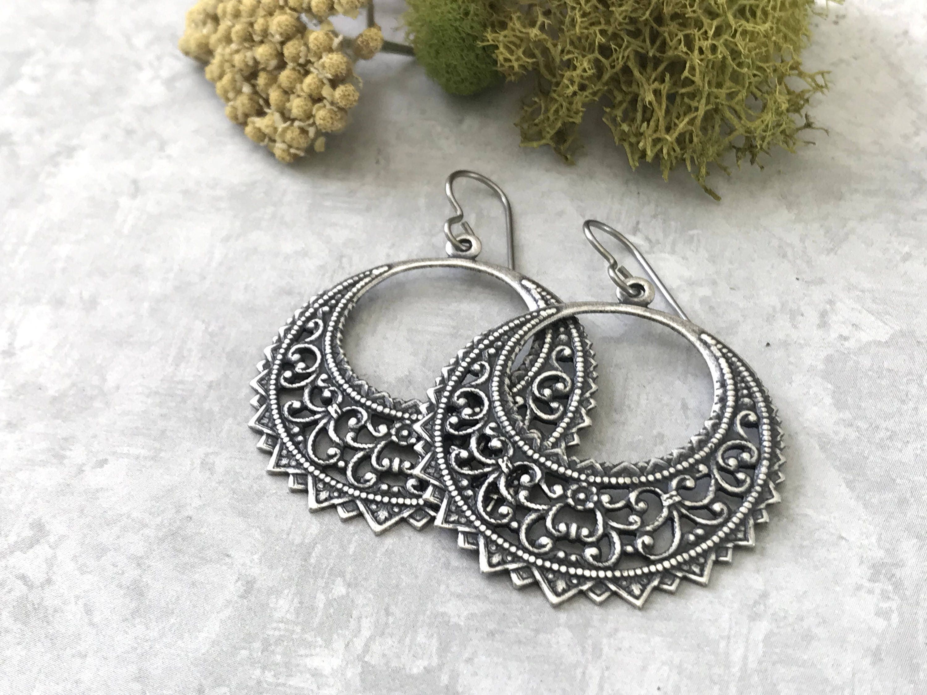 silver boho hoop earrings