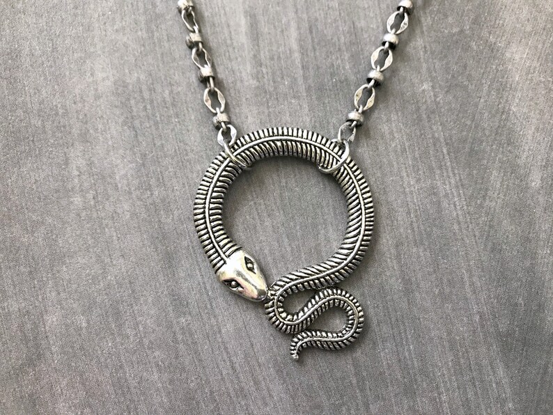 Silver Snake Necklace Coiled Snake Serpent Pendant Reptile Etsy