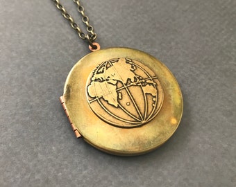 Vintage World 1960's Locket Eastern Hemisphere Gift World Continents Planet Earth Geography Countries Antique Brass Friend Traveler Gift