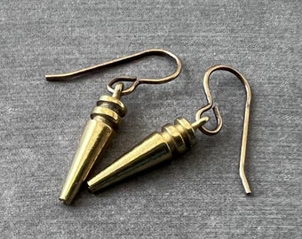 Solid Brass Spike Earrings Vintage Style Solid Brass Dangle Drops Pointed Spikes Industrial Steampunk Goth Rocker Gifts Girlfriend Gift