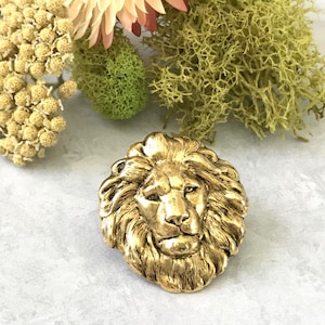 Gold Lion Brooch SMALL Lion Pin Leo Birthday Zodiac Lion's Mane Lapel Pin Animal Brooch Zoo Lion Heraldry Majestic Lion's Head Unisex Gift