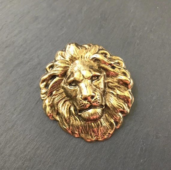 Large Gold Lion Pin Leo Birthday Zodiac Lion's Mane Brooch Lion