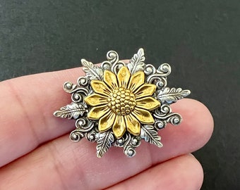 Sunflower Brooch Silver Gold Pin Garden Flower Nature Inspired Men's Lapel Pin Bridesmaid Gifts Wedding Accessories Vintage Style Victorian