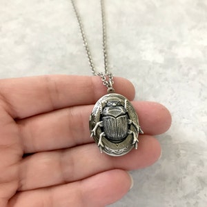 Silver Beetle Locket Oval Insect Locket Entomologist Gift Gothic Bug Scarab Jewelry Men's Locket Unisex Jewelry Creepy Insect Vintage Style image 3