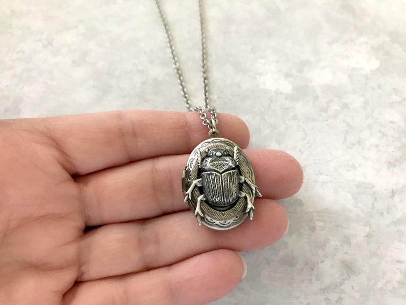 Silver Beetle Locket Oval Insect Locket Entomologist Gift Gothic Bug Scarab Jewelry Men's Locket Unisex Jewelry Creepy Insect Vintage Style image 3