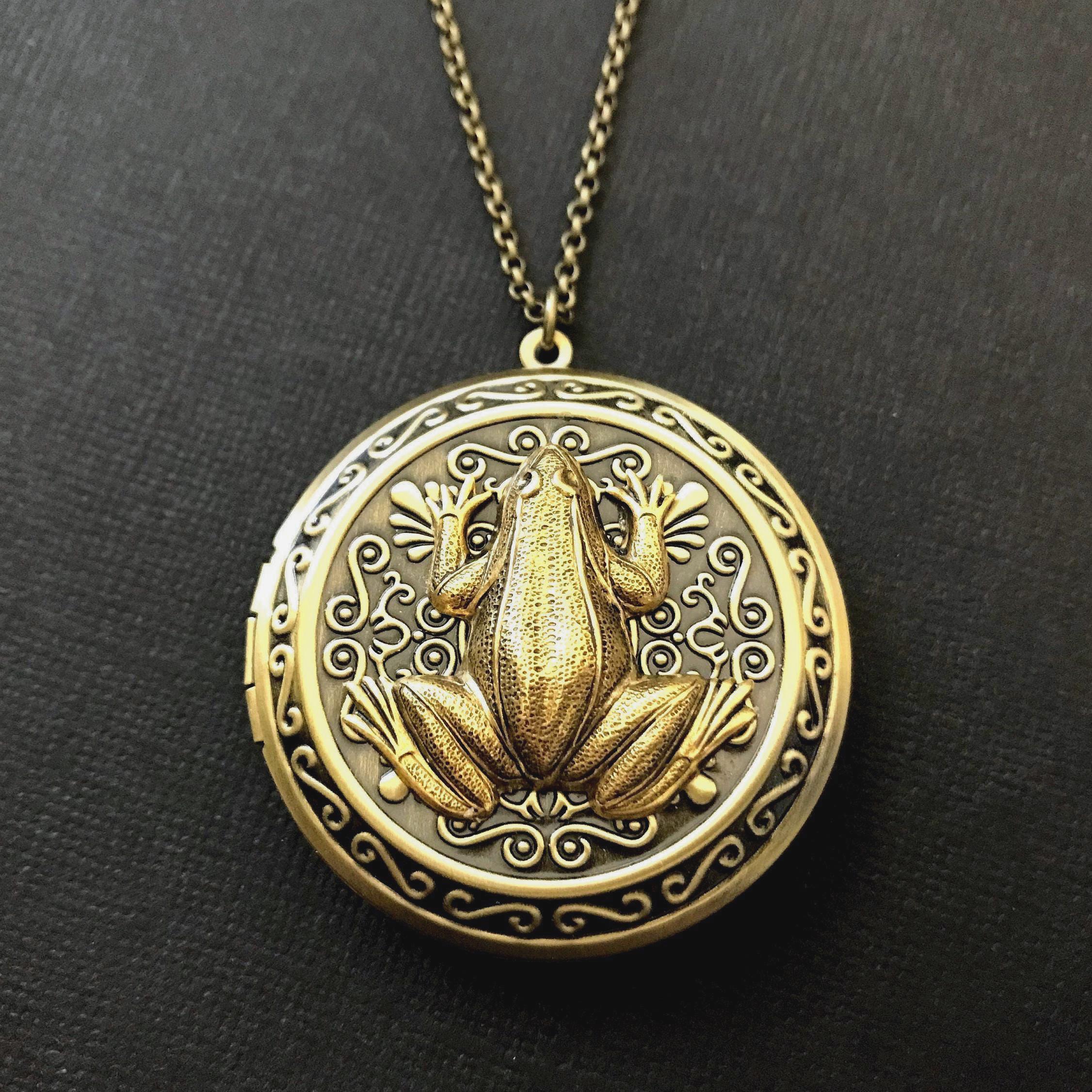 Gold Frog XL Locket Toad Pendant Necklace Statement Jewelry Amphibian Tree Frog Unisex Best Friend Gift Frog Lover Gift Large Frog Necklace