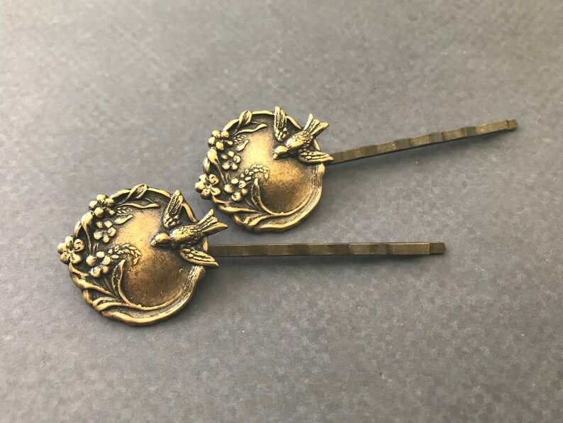 Two Bird Garden Hair Pins Vintage Style Botanical Hair Clips Etsy