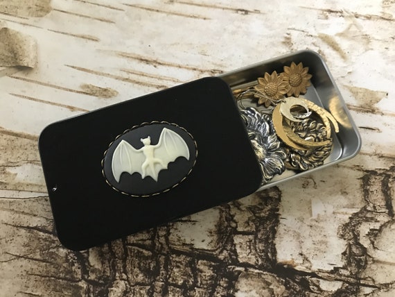Gold Sunflower Tin Black Pill Box Jewelry Box Floral Catch All Moo Card Holder Black Metal Tin Coin Storage Gift Tin Rectangle Box Unisex