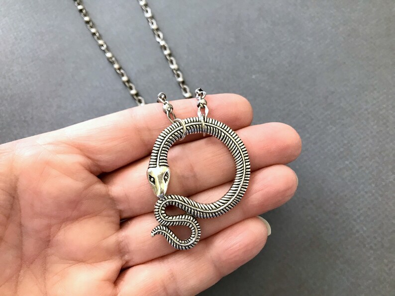 Silver Snake Necklace Coiled Snake Serpent Pendant Reptile Etsy