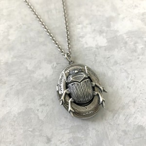 Silver Beetle Locket Oval Insect Locket Entomologist Gift Gothic Bug Scarab Jewelry Men's Locket Unisex Jewelry Creepy Insect Vintage Style image 7