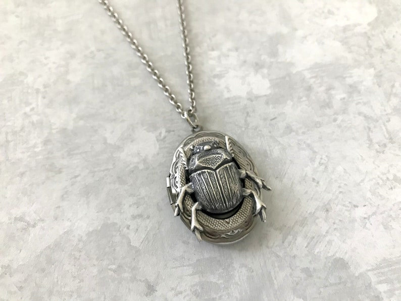 Silver Beetle Locket Oval Insect Locket Entomologist Gift Gothic Bug Scarab Jewelry Men's Locket Unisex Jewelry Creepy Insect Vintage Style image 7