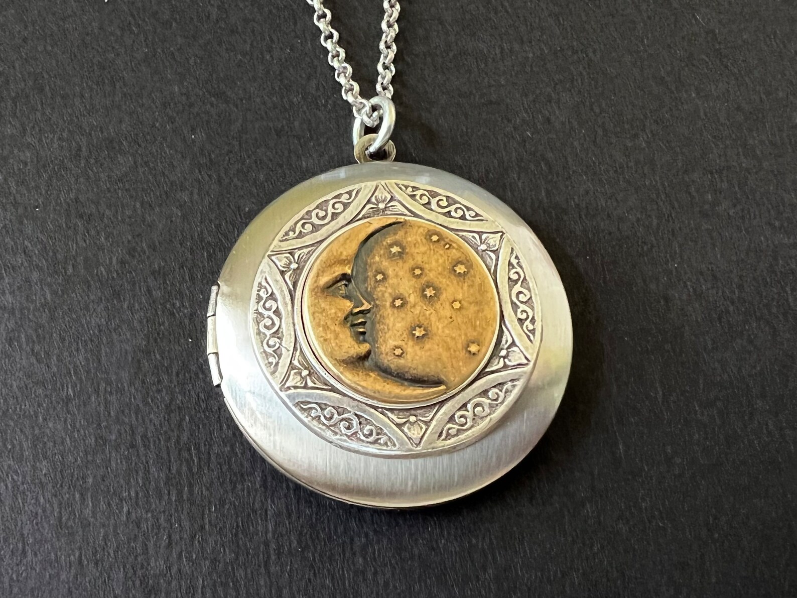 Celestial Locket Crescent Moon Stars Pendant Necklace Unisex - Etsy