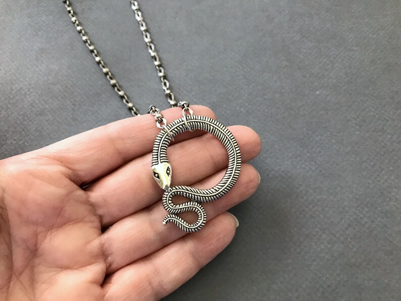 Silver Snake Necklace Coiled Snake Serpent Pendant Reptile Etsy