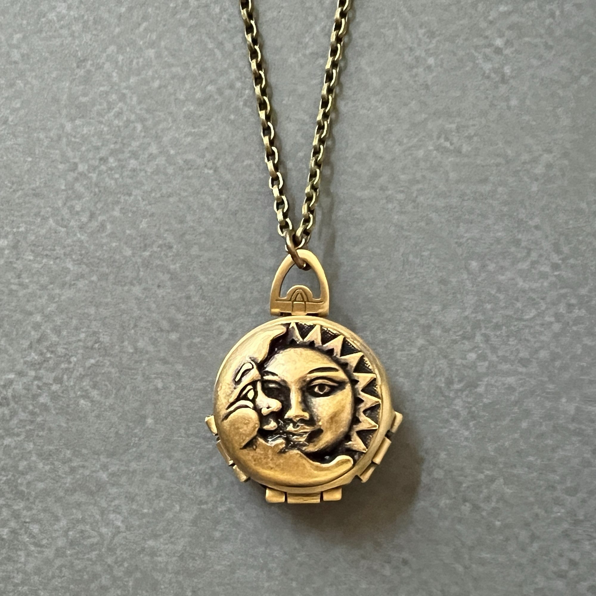 Sun Chain Locket Celestial 4 Photo Locket Quarter Moon Sun Folding Locket Men's Locket ...