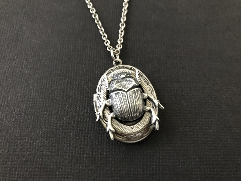 Silver Beetle Locket Oval Insect Locket Entomologist Gift Gothic Bug Scarab Jewelry Men's Locket Unisex Jewelry Creepy Insect Vintage Style image 8