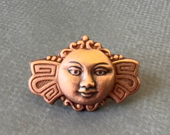 Bold Moon Brooch Rose Gold Moon Celestial Pin Tie Tack Back Large Sun Face Lapel Pin Unisex Gift Bright Star Gifts for Friends