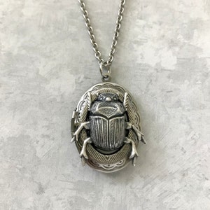 Silver Beetle Locket Oval Insect Locket Entomologist Gift Gothic Bug Scarab Jewelry Men's Locket Unisex Jewelry Creepy Insect Vintage Style image 2