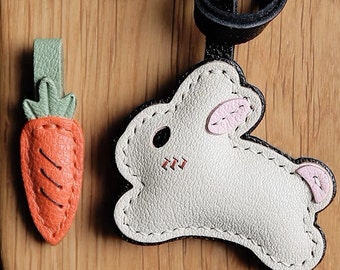 Rabbit and Carrot  Keychain pendant Customization Pure Handmade Car Keychain Bag Pendant Handmade Leather Crafts
