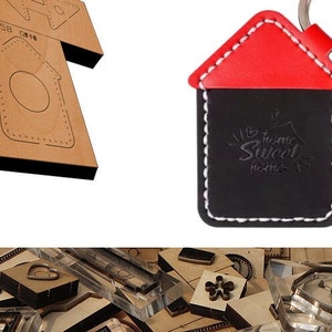 Pacote de cartão de acesso em formato de casa, molde de corte de couro, ferramenta para artesanato em couro, conjunto de moldes de punção de couro personalizados feitos à mão