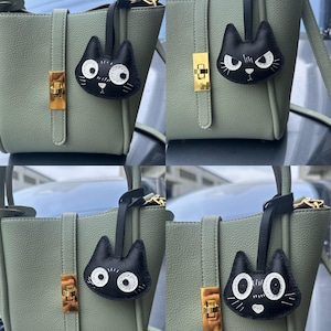 Pendentif petit chat noir multi-expressions, pendentif sac à main en cuir chat noir, décoration de sac, petit chat
