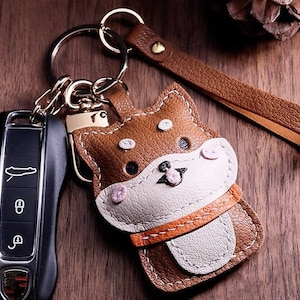 Shiba Inu porte-clés cartable pendentif personnalisation pur fait main voiture porte-clés sac pendentif artisanat en cuir fait main