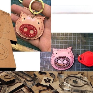Juego de tarjetas IC con colgante de llavero de cerdo, molde troquelado para cortar cuero, juego de troqueles de perforación de cuero personalizados hechos a mano