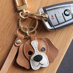 Beagle Hunde Schlüsselanhänger Anhänger Anpassung Pure Handmade Car Schlüsselanhänger Tasche Anhänger Handmade Leather Crafts