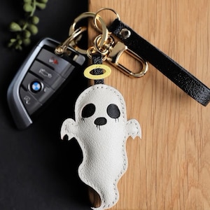 Pendentif GhostKeychain personnalisé, pendentif de sac de porte-clés de voiture fait main, artisanat en cuir fait main