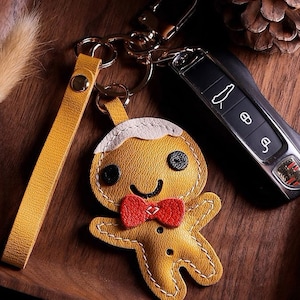 Bonhomme en pain d'épice porte-clés cartable pendentif personnalisation pur fait main voiture porte-clés sac pendentif artisanat en cuir fait main