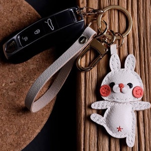 Lapin porte-clés cartable pendentif personnalisation pur fait main voiture porte-clés sac pendentif artisanat en cuir fait main