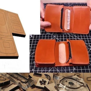 Molde troquelado de cuero para billetera de doble pliegue, juego de troqueles de cuero personalizados hechos a mano, artesanías de cuero