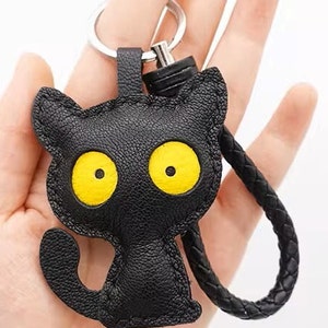 Pendentif chat noir, personnalisation, porte-clés de voiture fait main, pendentif de sac, artisanat en cuir fait main