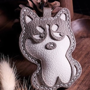 Husky sibérien porte-clés cartable pendentif personnalisation pur fait main voiture porte-clés sac pendentif artisanat en cuir fait main
