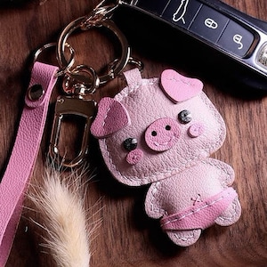 Pendentif cochon personnalisé, pur porte-clés de voiture fait main, pendentif de sac, artisanat en cuir fait main